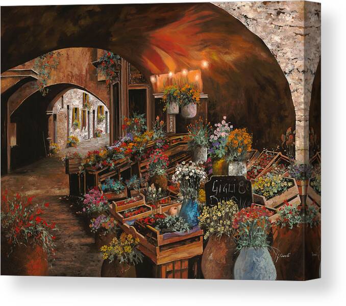 Flower Market Canvas Print featuring the painting Il Mercato Dei Fiori #1 by Guido Borelli