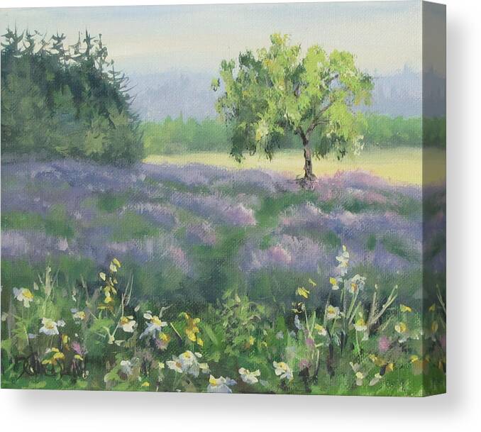 Landscape Canvas Print featuring the painting Lavender Afternoon #1 by Karen Ilari