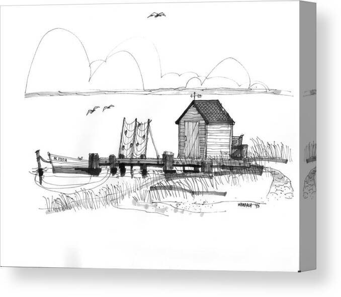 Ocracoke Canvas Print featuring the drawing Old Fishermans Wharf #1 by Richard Wambach