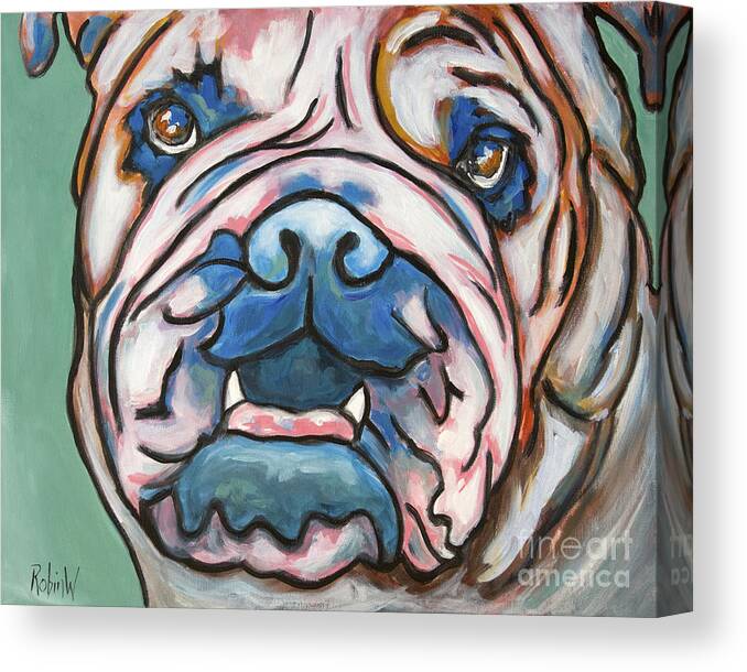Bulldog Canvas Print featuring the painting Pop Art Bulldog #1 by Robin Wiesneth