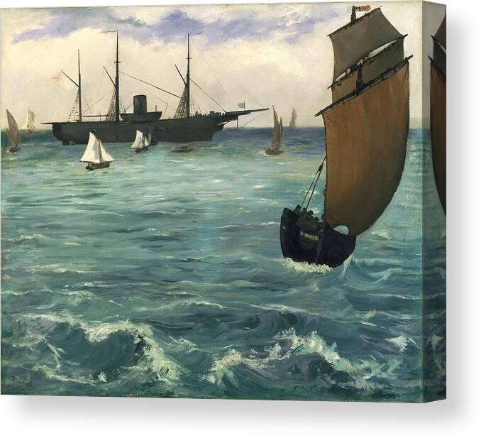 Edouard Manet Canvas Print featuring the painting The Kearsarge at Boulogne #4 by Edouard Manet