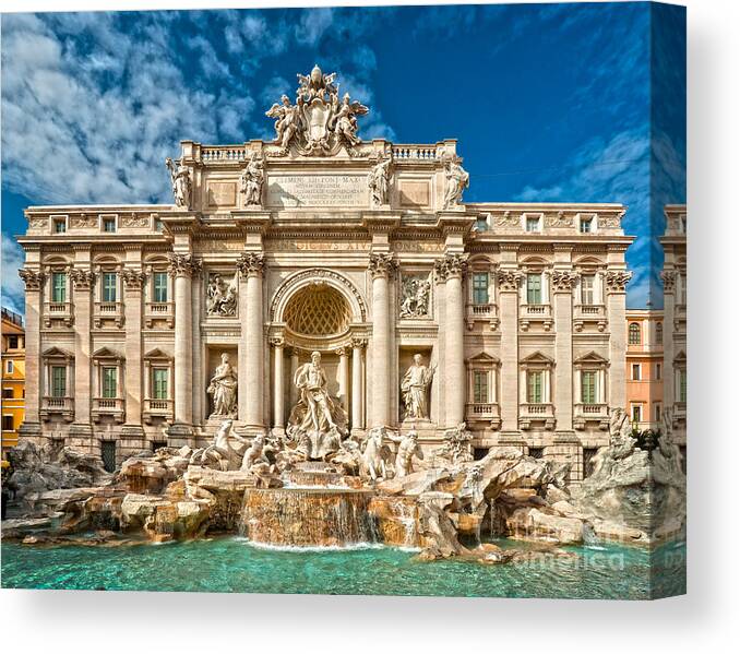 Rome Canvas Print featuring the photograph The Trevi Fountain - Rome #1 by Luciano Mortula