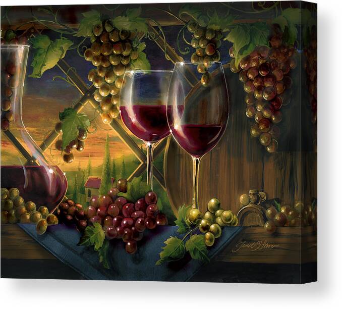 Janet Stever Canvas Print featuring the painting Tuscan Sunset by Janet Stever