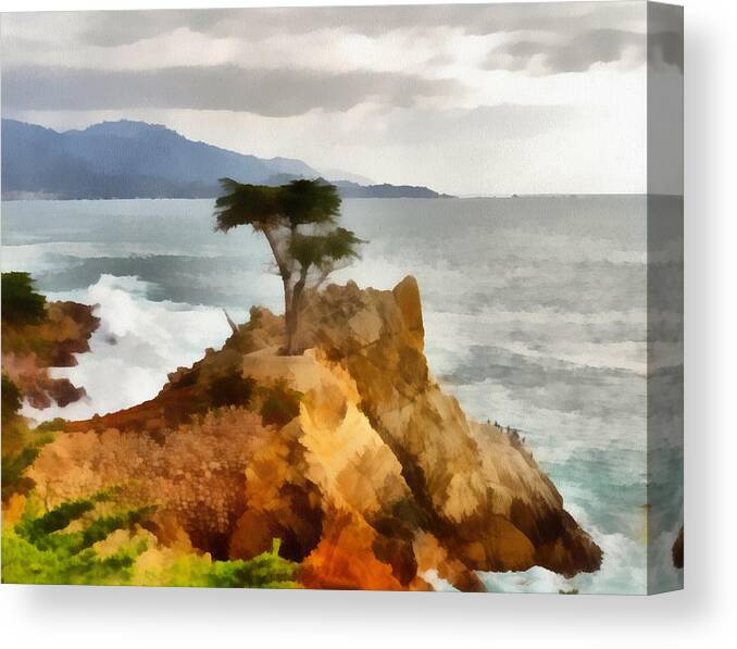 Barbara Snyder Canvas Print featuring the digital art 17 Mile Drive Lone Cypress by Barbara Snyder