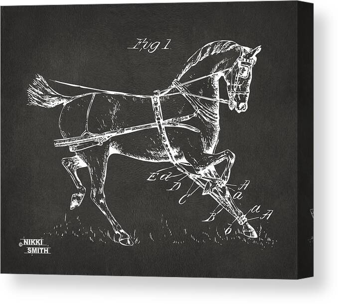 Horse Canvas Print featuring the digital art 1900 Horse Hobble Patent Artwork - Gray by Nikki Marie Smith