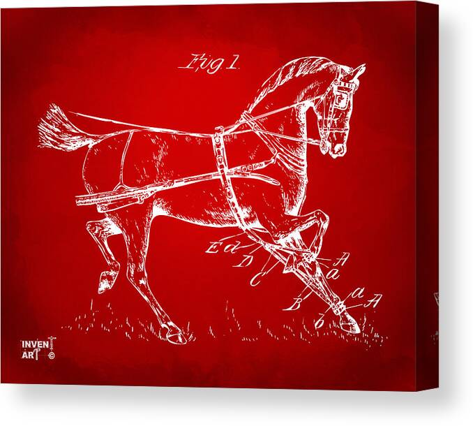 Horse Canvas Print featuring the digital art 1900 Horse Hobble Patent Artwork Red by Nikki Marie Smith