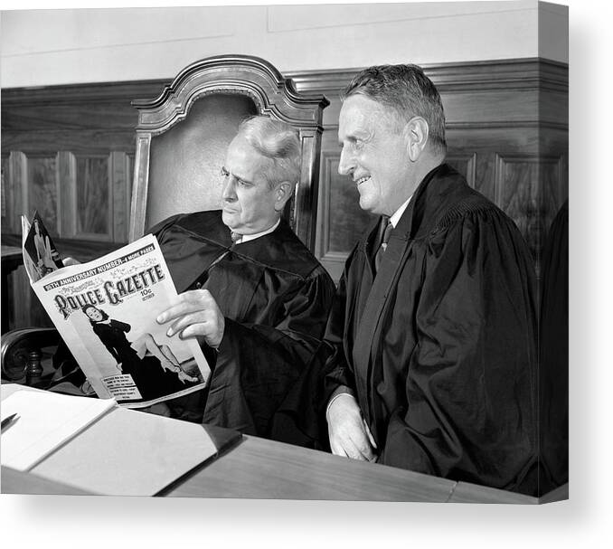 Photography Canvas Print featuring the photograph 1930s 1940s Courtroom Judges Reading by Vintage Images