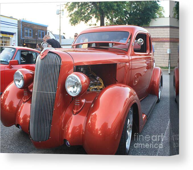 1936 Plymouth Two Door Sedan Front And Side View Canvas Print featuring the photograph 1936 Plymouth Two Door Sedan Front and Side View by John Telfer