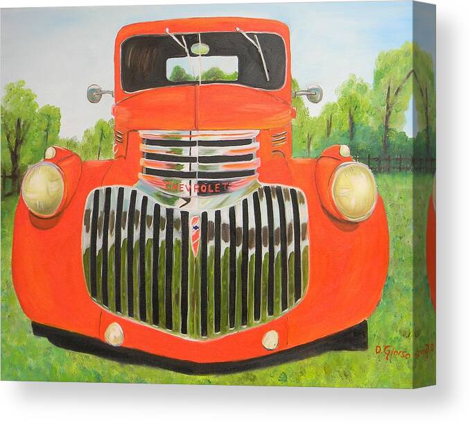 55 Chevy Truck Canvas Print featuring the painting 1946 Red Chevy Truck by Dean Glorso