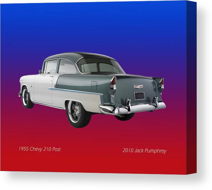 A Photograoh By Jack Pumphrey Of A 1955 Chevy 210 Post Two Door Canvas Print featuring the photograph 1955 Chevrolet 210 by Jack Pumphrey