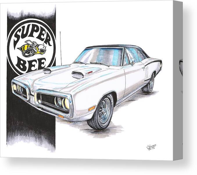 1970 Canvas Print featuring the drawing 1970 Dodge Super Bee by Shannon Watts