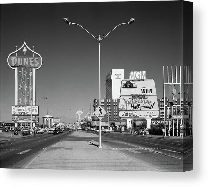 Photography Canvas Print featuring the photograph 1980s Daytime The Strip With Signs by Vintage Images