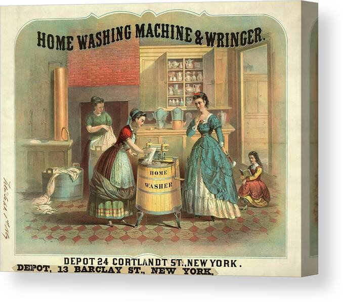Ad Canvas Print featuring the photograph 19th Century Advert For A Washing Machine by Library Of Congress