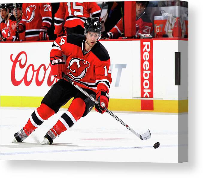 Adam Henrique Canvas Print featuring the photograph Buffalo Sabres V New Jersey Devils #2 by Andy Marlin