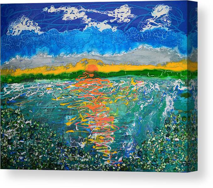 Lake Canvas Print featuring the mixed media Green Lake Sunrise by Donna Blackhall