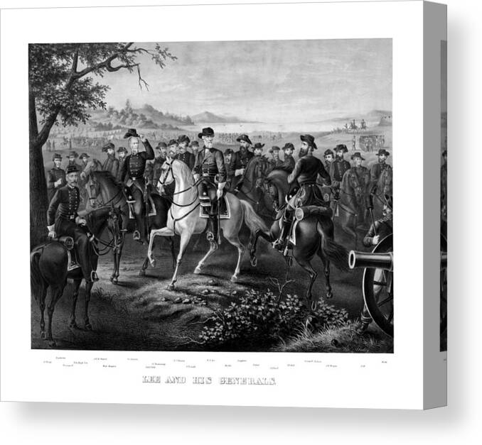 Robert E Lee Canvas Print featuring the painting Lee and His Generals by War Is Hell Store