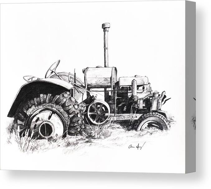 Tractor Canvas Print featuring the drawing Tractor #2 by Aaron Spong
