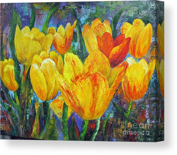 Abstract Canvas Print featuring the painting Yellow Tulips #2 by Barbara Haviland