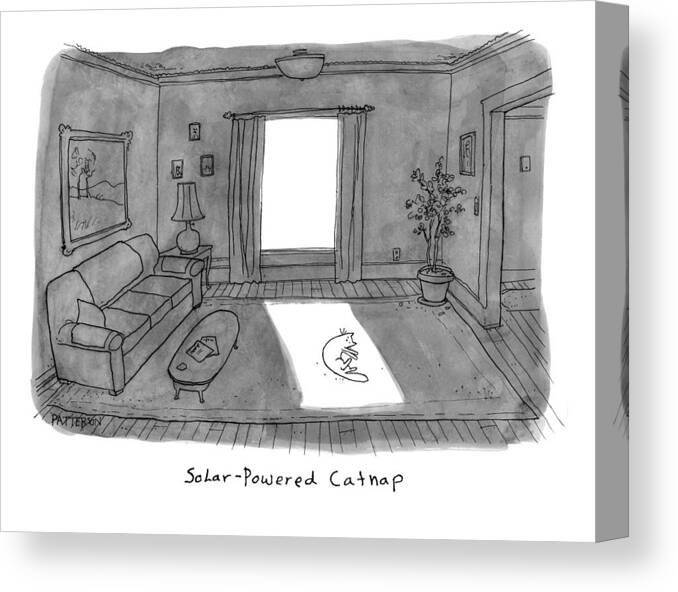 Captionless. Cats Canvas Print featuring the drawing Solar Powered Catnap by Jason Patterson