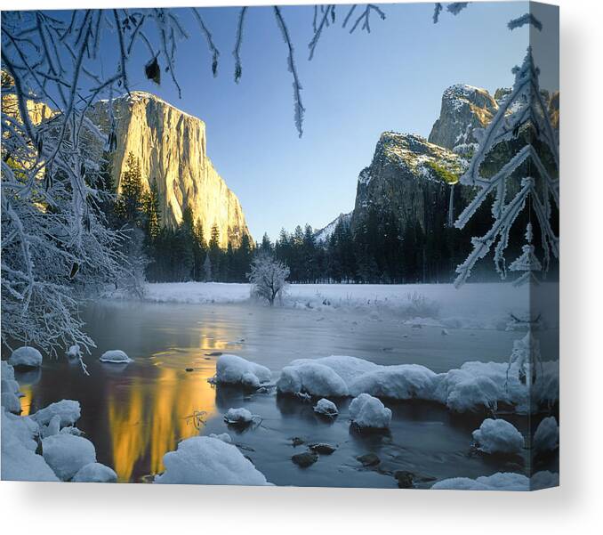 El Capitan Canvas Print featuring the photograph 2M6538-Yosemite Valley in WInter by Ed Cooper Photography