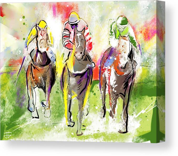 Horse Racing Canvas Print featuring the painting 3 to Race by John Gholson