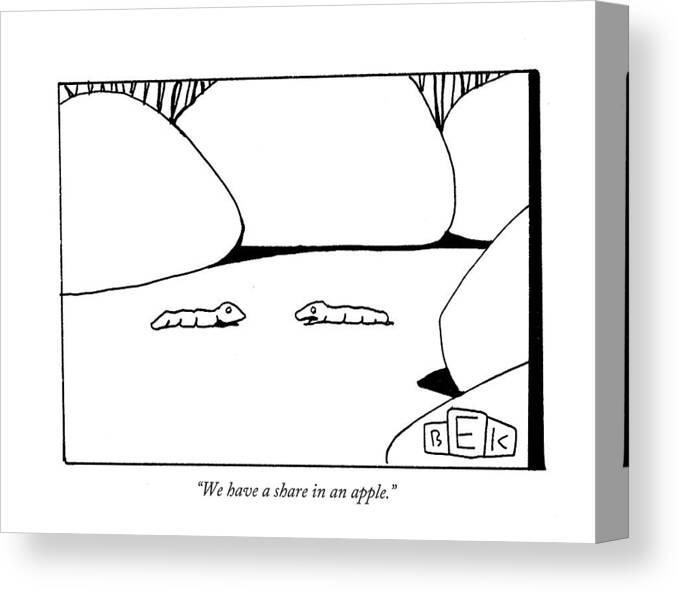 Worm Canvas Print featuring the drawing We Have A Share In An Apple by Bruce Eric Kaplan