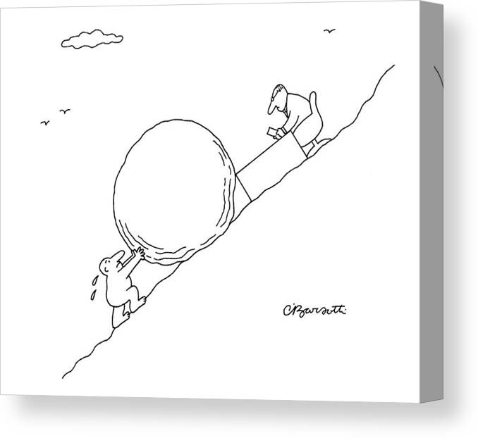 Captionless Canvas Print featuring the drawing Business Sisyphus by Charles Barsotti