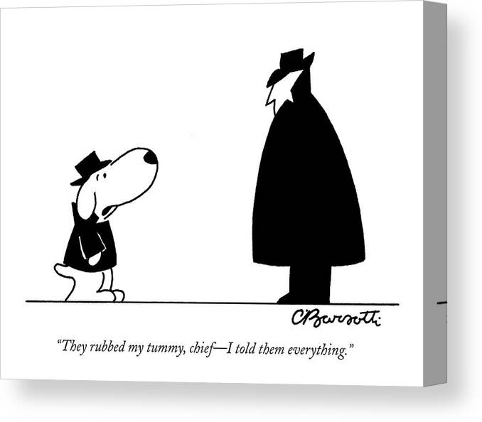 Interrogate Canvas Print featuring the drawing They Rubbed My Tummy by Charles Barsotti