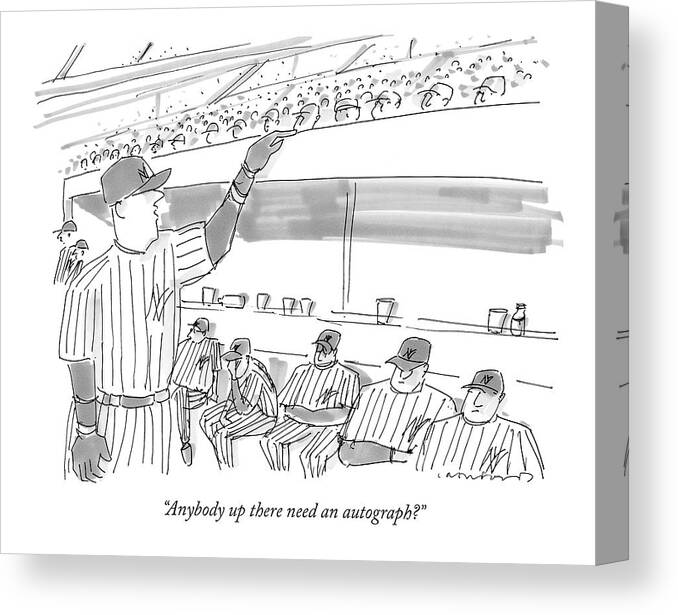Sports Entertainment Majors Major League Celebrities

(baseball Player Shouts Into The Stands) 121063 Mcr Michael Crawford Canvas Print featuring the drawing Anybody Up There Need An Autograph? by Michael Crawford