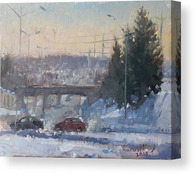 Cold Morning Canvas Print featuring the painting A Cold Morning by Ylli Haruni