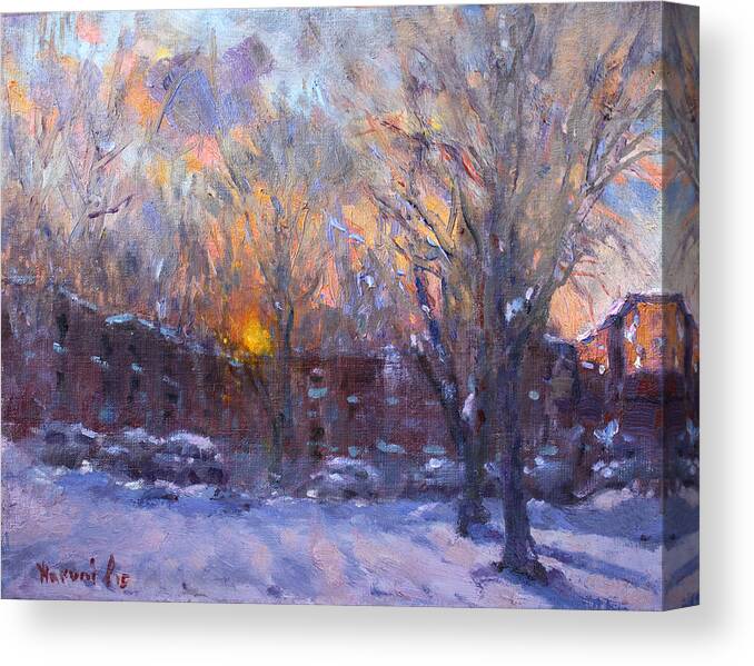  Winter Canvas Print featuring the painting A Cold Winter Sunset by Ylli Haruni