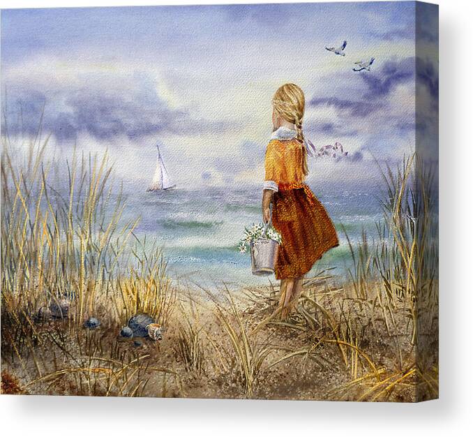 Girl And Ocean Canvas Print featuring the painting A Girl And The Ocean by Irina Sztukowski