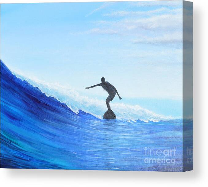 Surfing Canvas Print featuring the painting A Good Day by Mary Scott