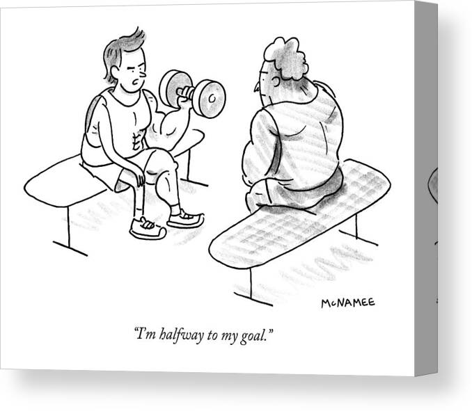 Weight-lifting Canvas Print featuring the drawing A Man Lifting Weights by John McNamee