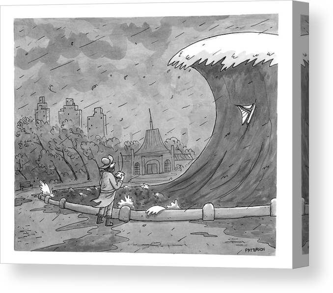 Waves Canvas Print featuring the drawing A Man Playing With A Remote-controlled Boat by Jason Patterson