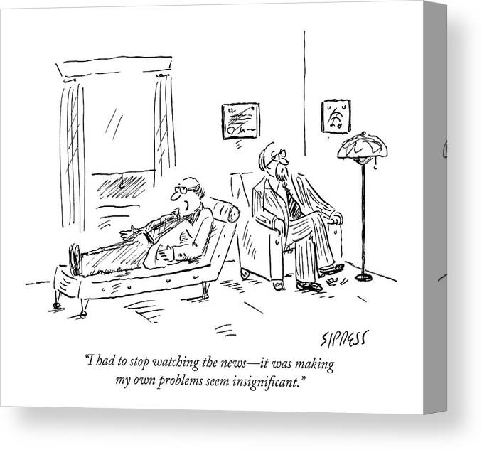 #condenastnewyorkercartoon Canvas Print featuring the drawing A Patient Talks To His Therapist by David Sipress