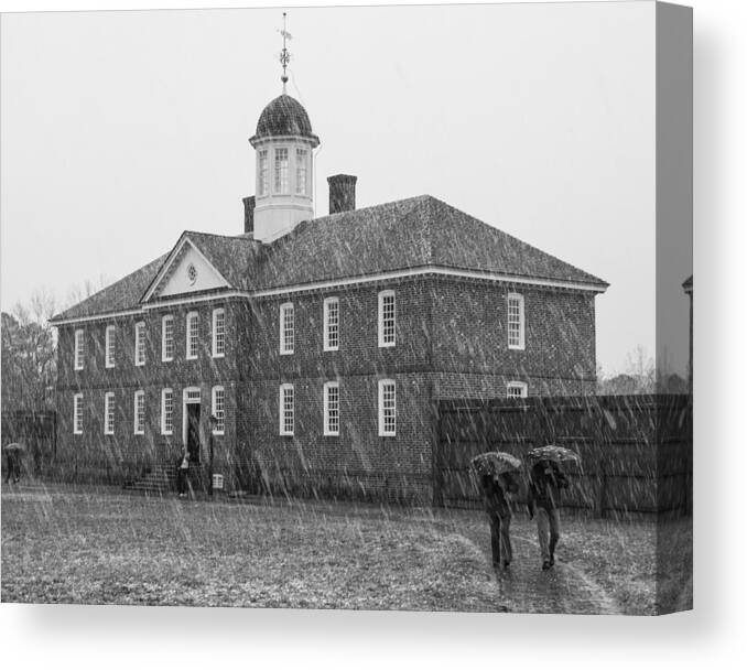 Colonial Williamsburg Canvas Print featuring the photograph A Snowy Day at the Public Hospital by Kathi Isserman