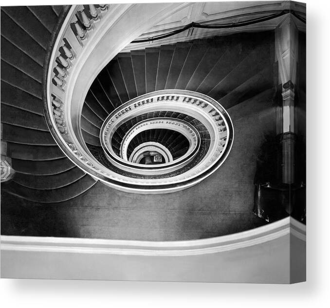 Bandw Canvas Print featuring the photograph A spectacular view of the grand staircase at the new home of the by Underwood Archives
