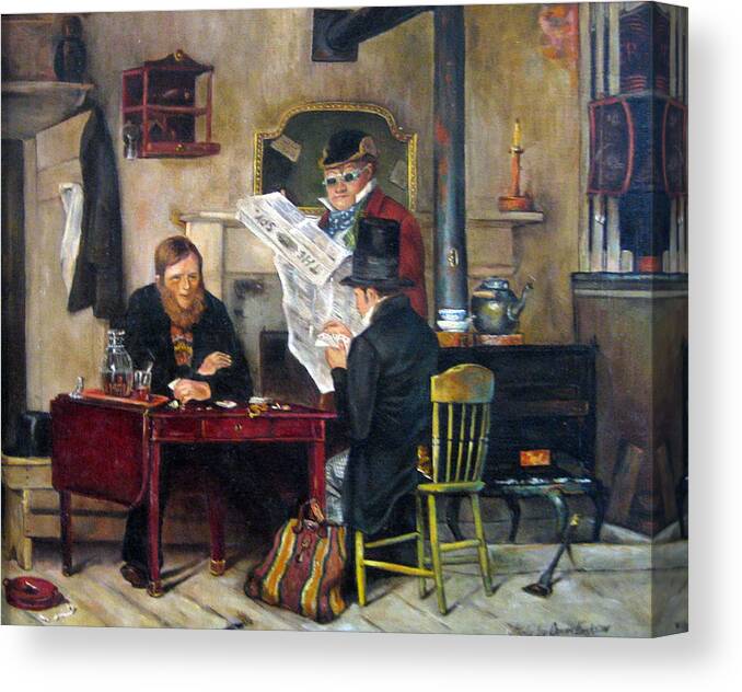 Classical Realism People Canvas Print featuring the painting A Study of Waiting for the Stage by Donna Tucker