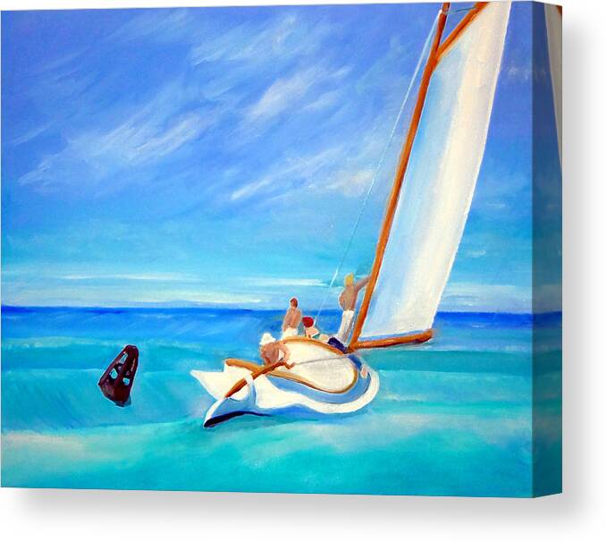 Sailboat Canvas Print featuring the painting After Hopper- Sailing by Katy Hawk