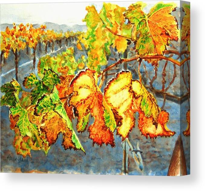 Vineyard Canvas Print featuring the painting After the Harvest by Karen Ilari