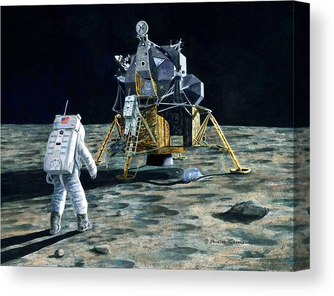 Space Canvas Print featuring the painting Aldrin Joins Armstrong by Douglas Castleman