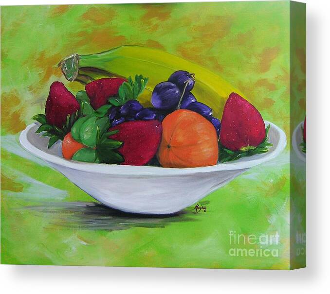 Fruit In White Bowl Canvas Print featuring the painting All things sweet I by Barbara Hayes