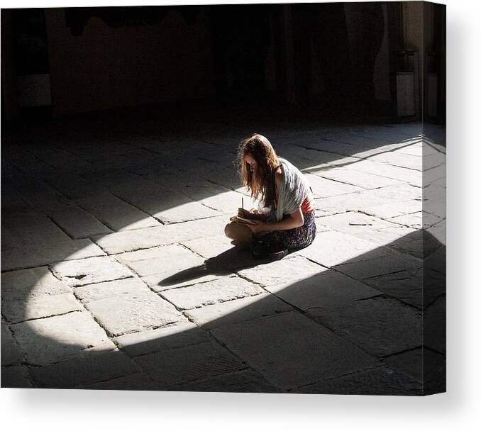 Girl Canvas Print featuring the photograph Alone in a Pool of Light by Alex Lapidus