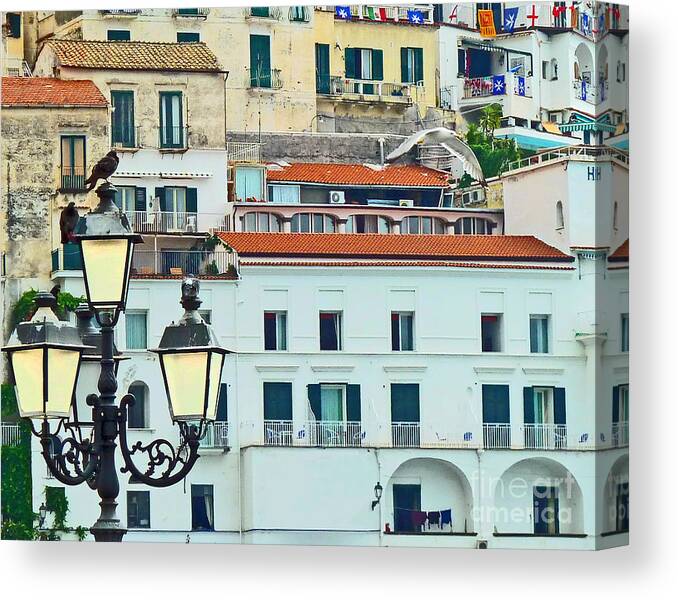 Amalfi Canvas Print featuring the photograph Amalfi Birds and Lamps by Cheryl Del Toro