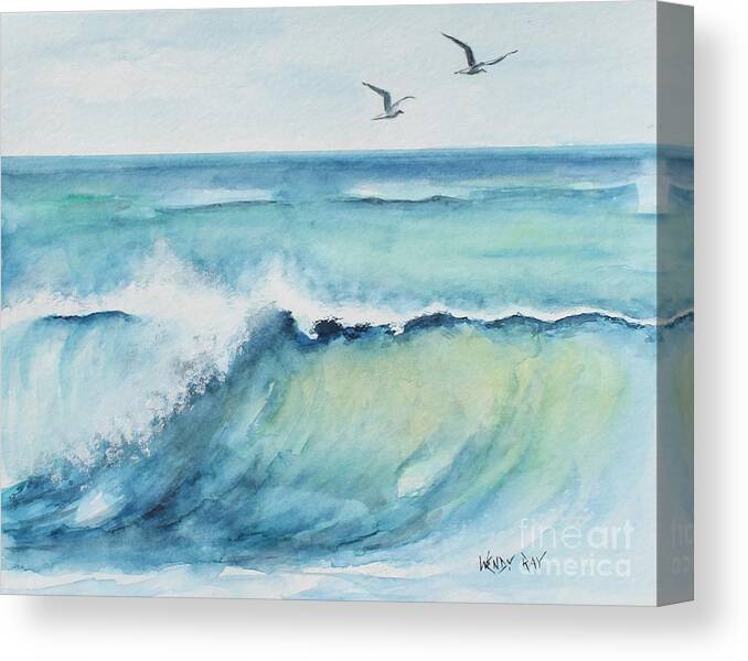 Blue Canvas Print featuring the painting An Ocean's Wave by Wendy Ray