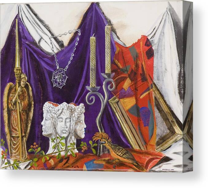  Susan Culver Unusual Still Life Canvas Painting Canvas Print featuring the painting Angel meets Janus by Susan Culver