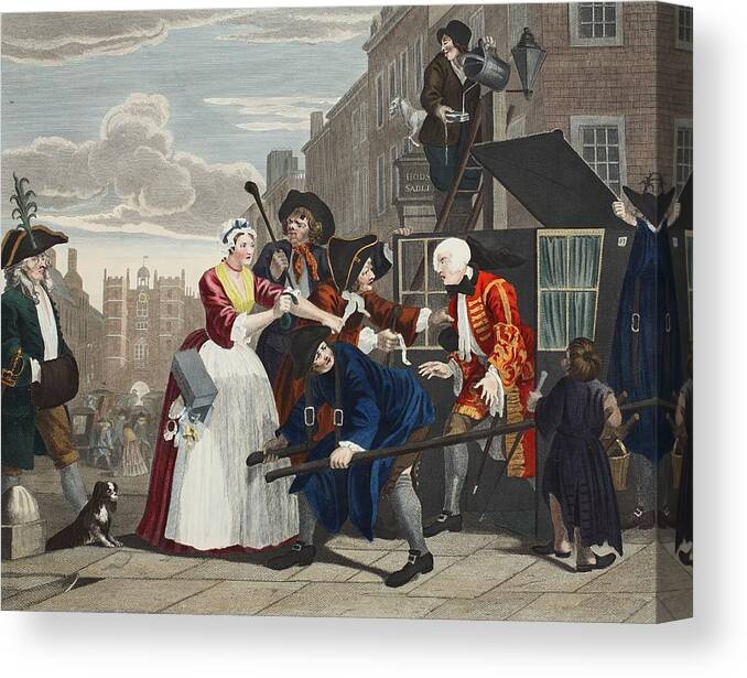 Street Scene Canvas Print featuring the drawing Arrested For Debt, Plate V From A Rakes by William Hogarth