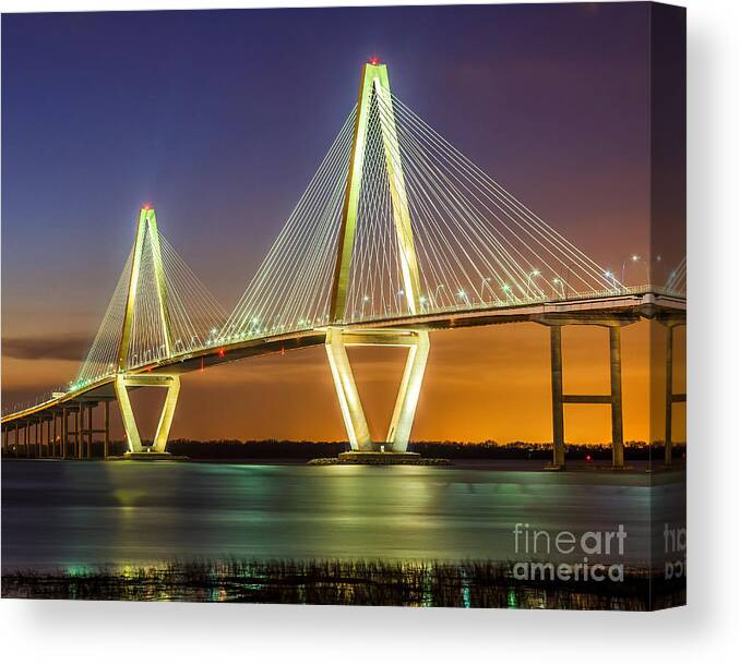 Charleston Sc Canvas Print featuring the photograph Arthur Ravenel Bridge twilight by Anthony Heflin