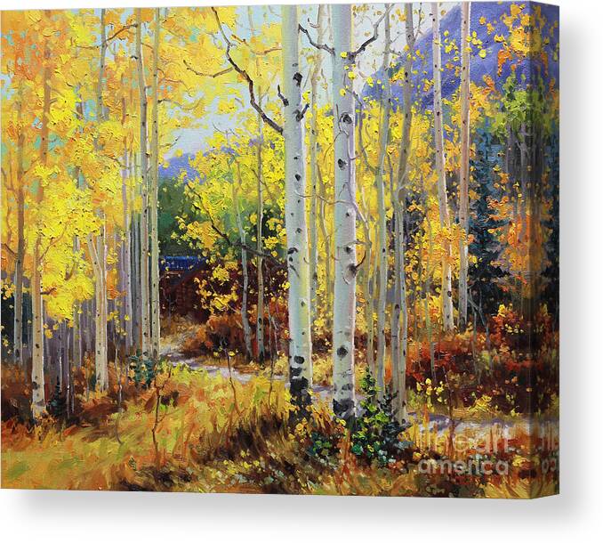 #faatoppicks Canvas Print featuring the painting Aspen Cabin by Gary Kim